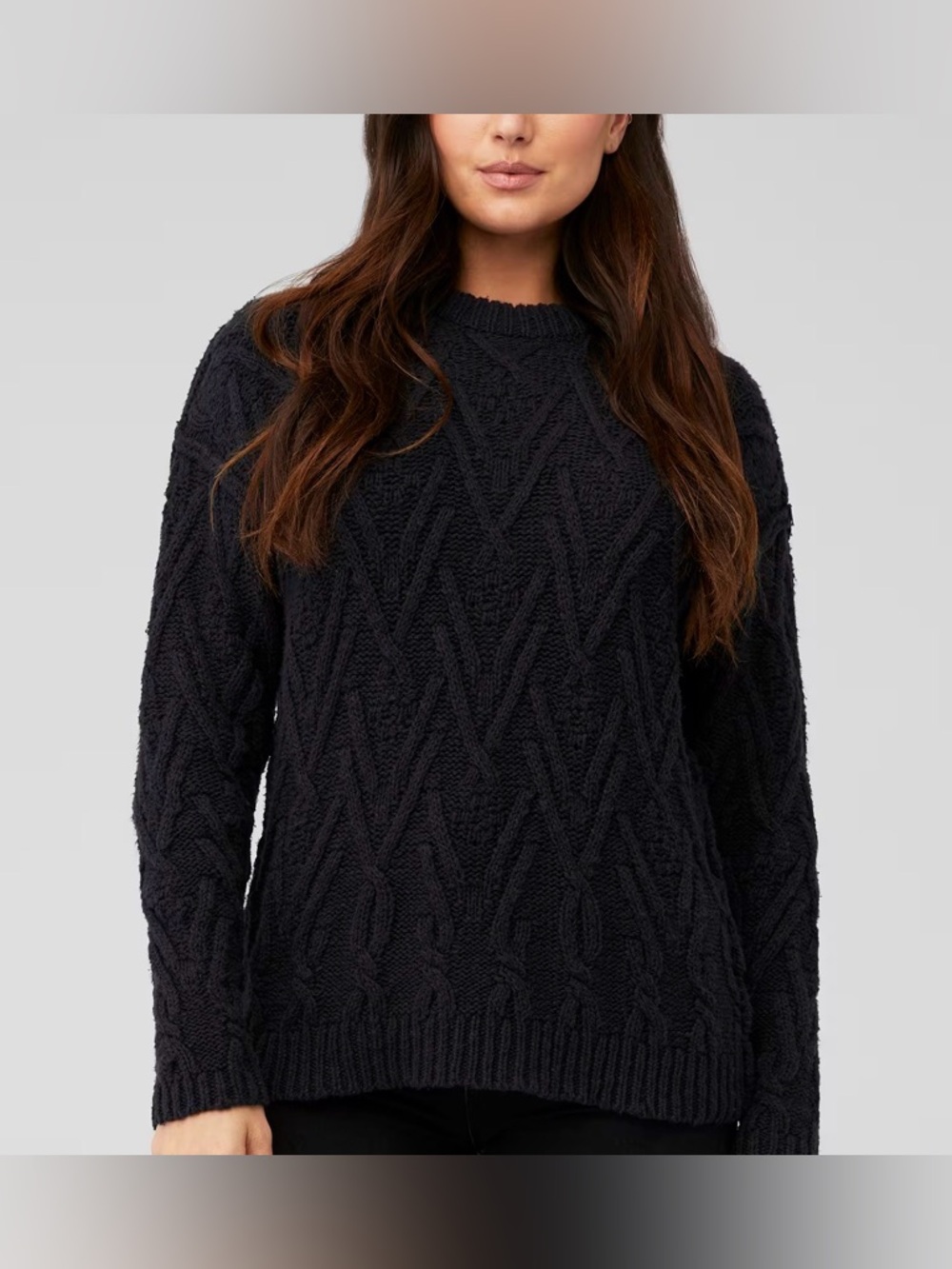 Free People Black Cable Stitch Crewneck Sweater Size XS